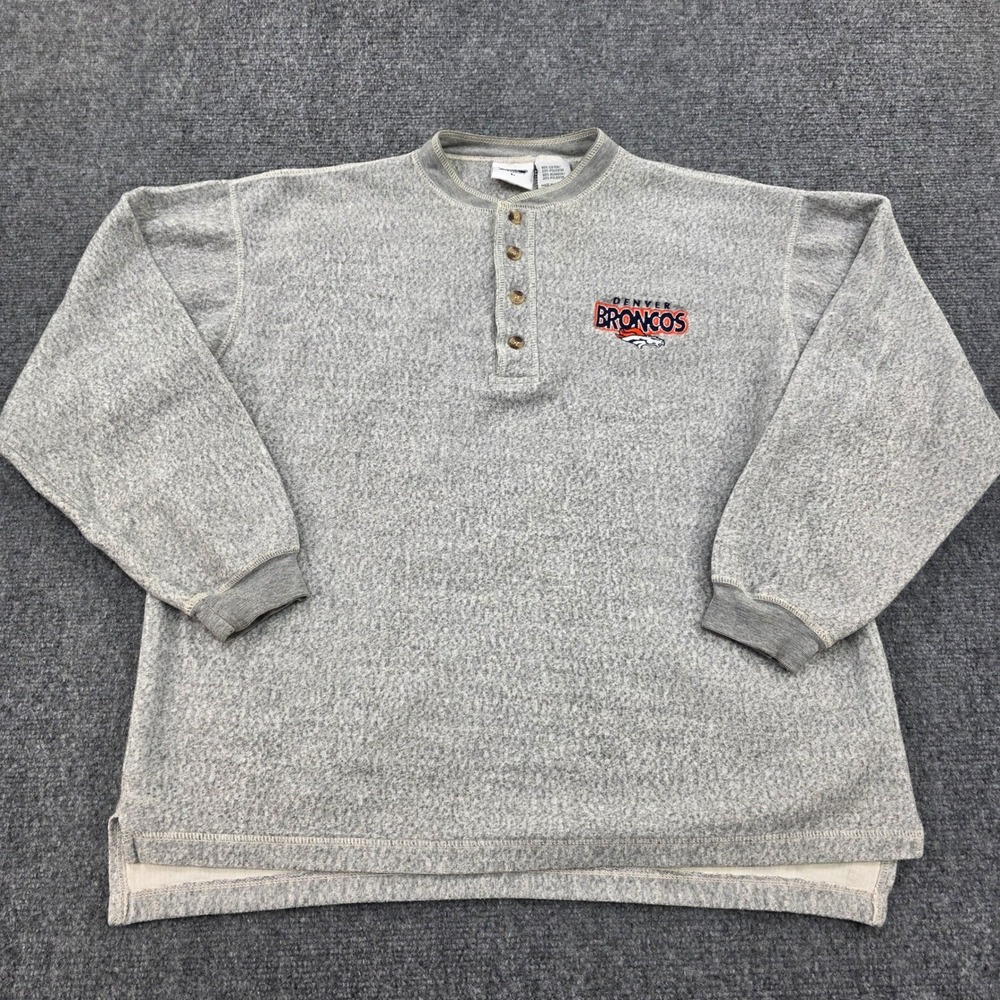 Denver Broncos Gray Pullover Henley Sweatshirt Men's Large NFL Football Pro Edge